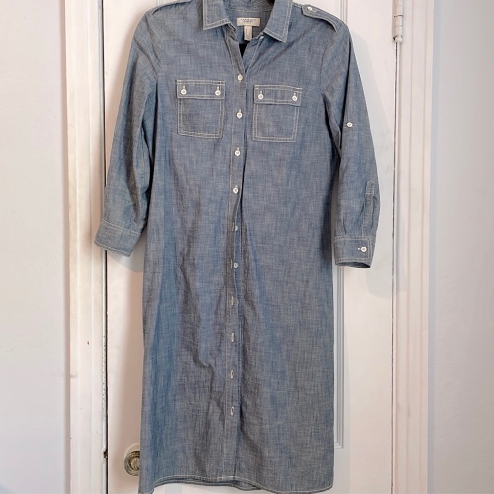 Lands End Mid length button up Jean Dress